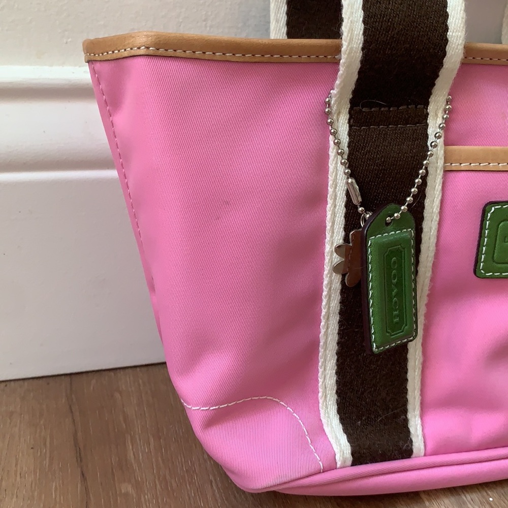 Coach Pink Brown Mini Hamptons Nylon Tote Bag - Picture 4 of 11
